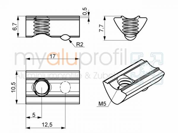 Slot nut with web Slot 6 I-Type M5 Stainless steel